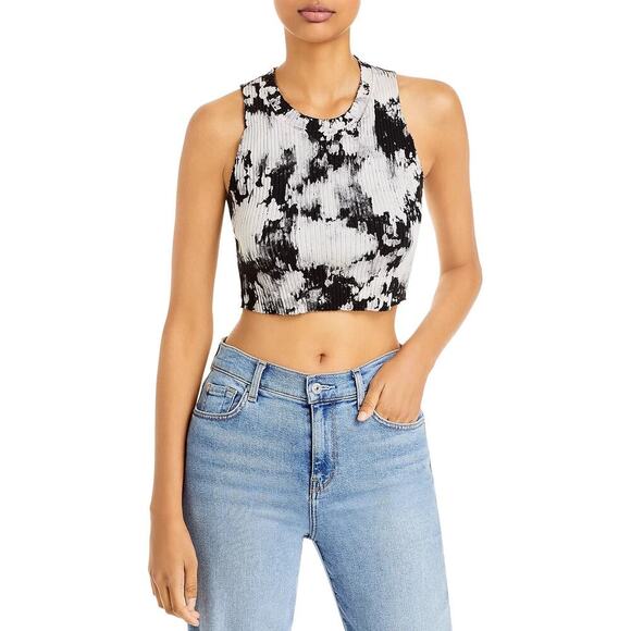 Cotton Citizen Ibiza Crop Tank Top Black White Tie Dye Ribbed Stretch - Medium - Picture 1 of 15